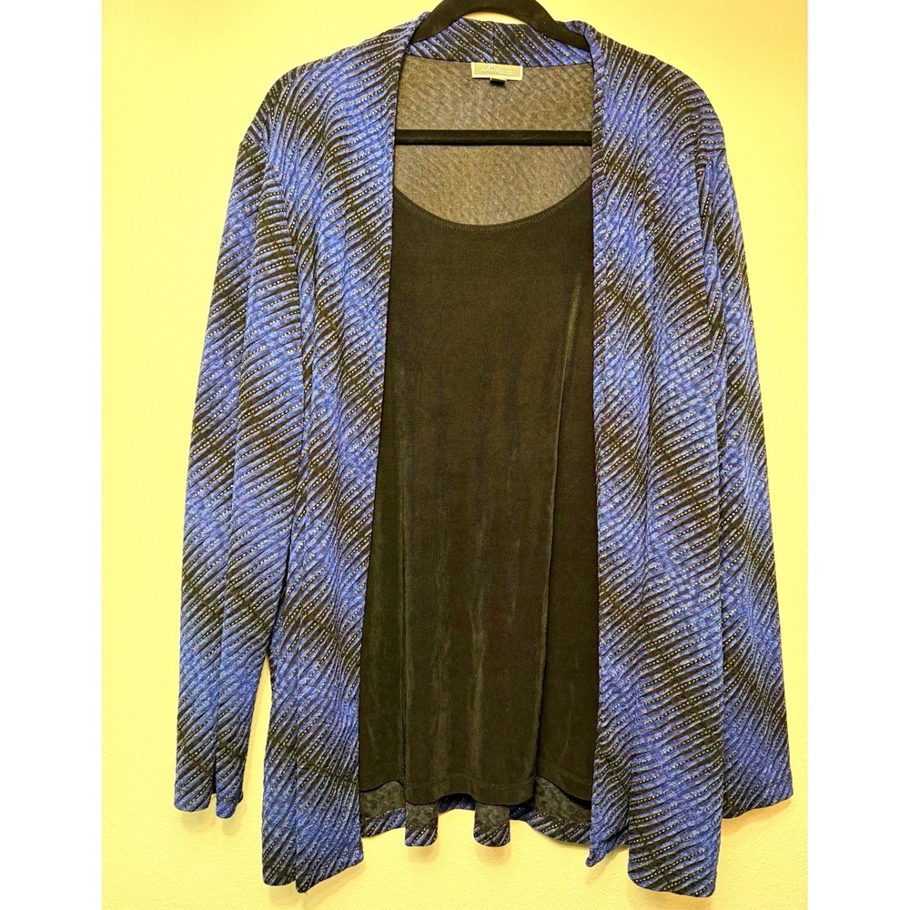 JM Collection Womens Plus Size Striped Open Front Cardigan Sweater 2X Blue/Black